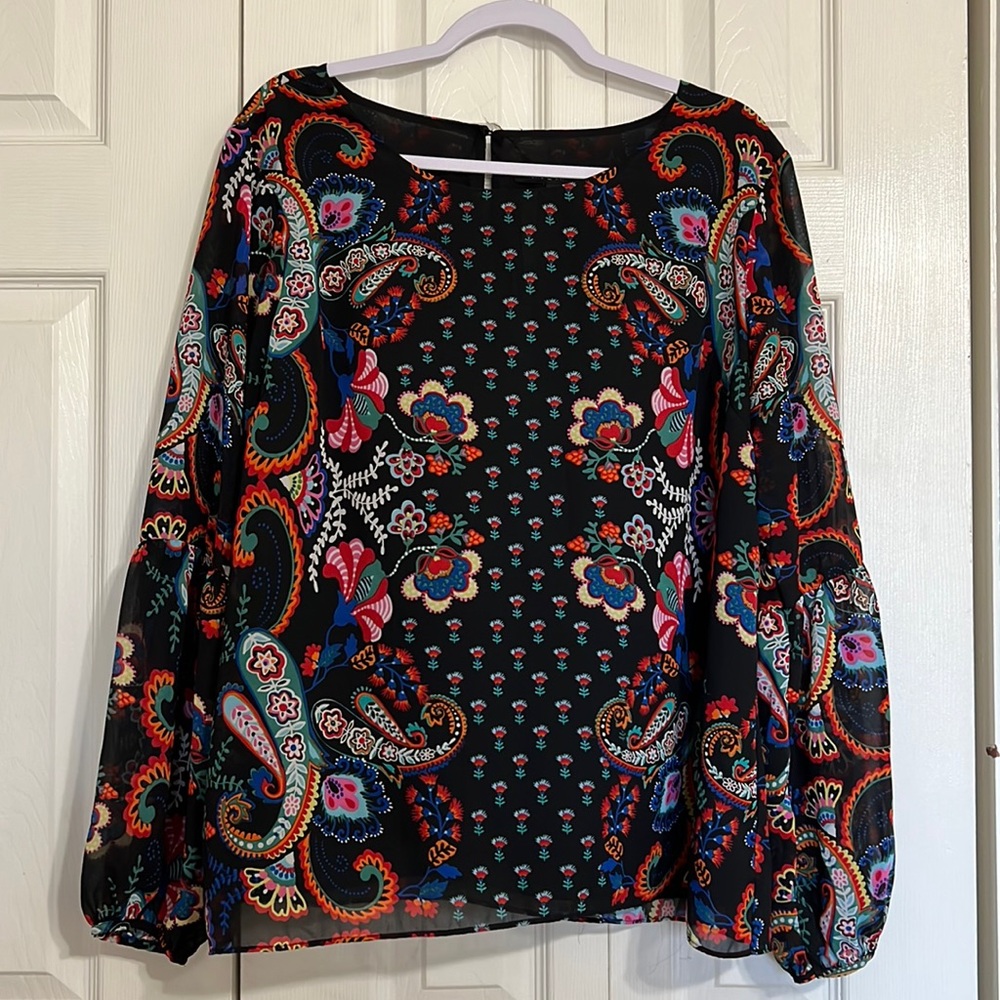 Zac & Rachel Paisley Blouse Top, Size XL